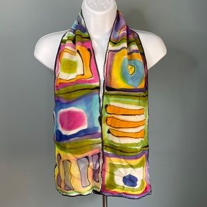 Geometric pattern Hand painted silk scarf